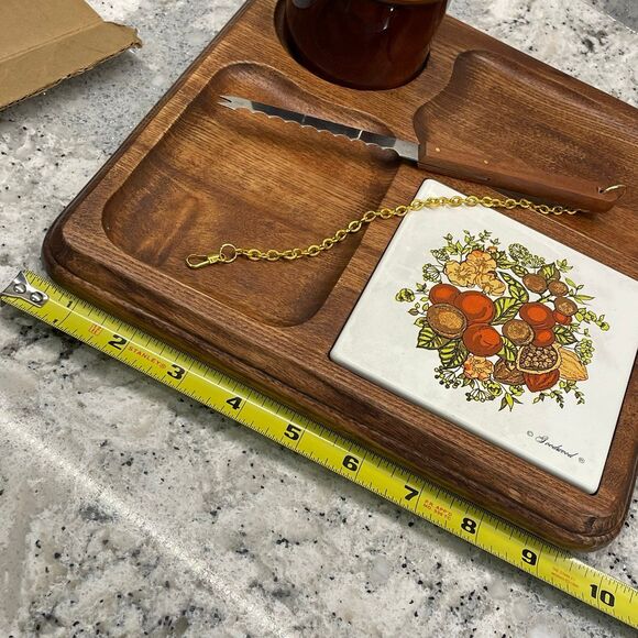 Vtg Good Wood Cheese Charcuterie Board Japan Pottery Bowl Box MCM 70s 1022 - Picture 4 of 9